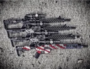 ar15 rifle lineup with vortex optics and brigand arms carbon fiber handguard